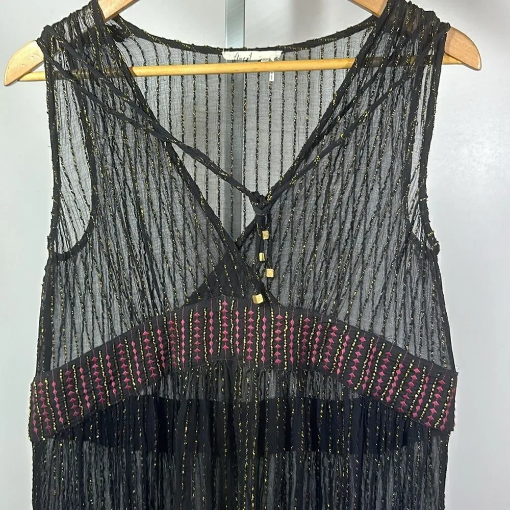 FLOREAT ANTHROPOLOGIE Women's Metallic Stripe Annency Midi Dress Black Size 10